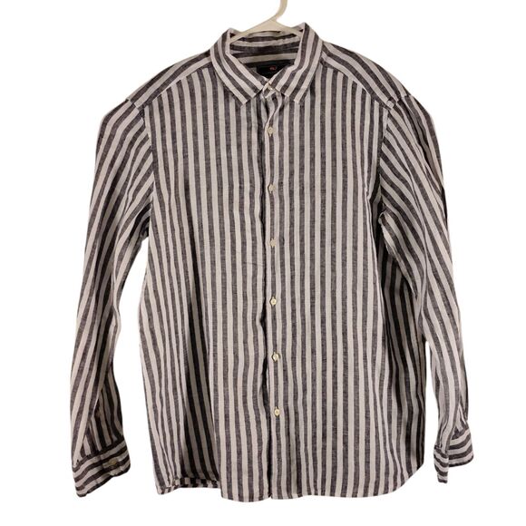 Vineyard Vines shirt mens L Large blue white stripe 100% linen long sleeve - Picture 1 of 8